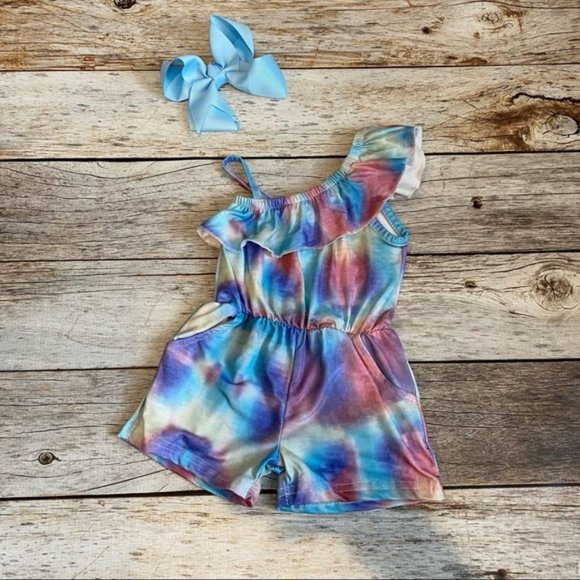 NEW Ooh La Llama Little Girls Tye Dyed Romper - Picture 2 of 2